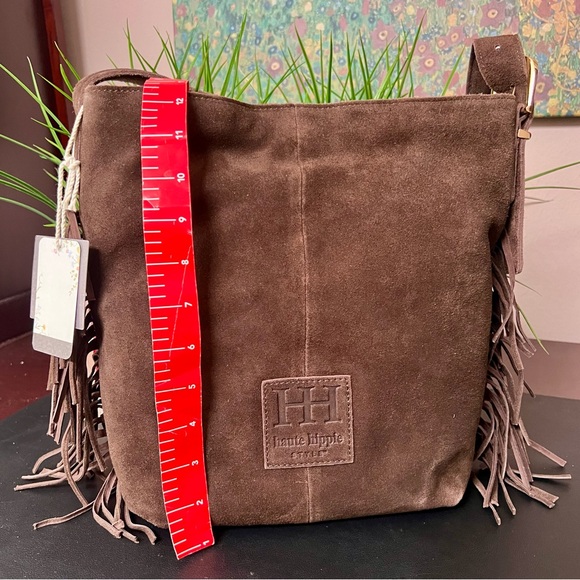 HAUTE HIPPIE Suede Fringe Rich Chocolate Brown Bucket Bag - Picture 10 of 11